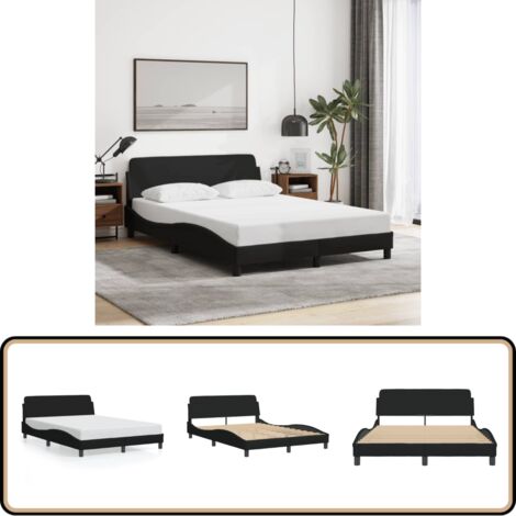 Bettgestell ohne Matratze Schwarz 140x200 cm Stoff - Bettesrahmen - Doppelbett - Holzbettfundament - Lattenrost - Massivholzbette