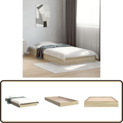 Bettgestell ohne Matratze Sonoma-Eiche 100x200 cm Holzwerkstoff - Holzbettfassungen - Bettkörper - Lattenrost - Doppelbett - Einzelbett