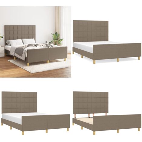 Bettgestell ohne Matratze Taupe 140x200 cm Stoff - Bettsystem - Doppelbett - Lattenrost - Kopfteil - Massivholzbette - Home & Living