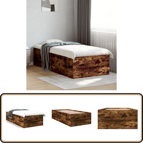 Bettgestell Räuchereiche 100x200 cm Holzwerkstoff - Holzbettwäsche - Doppelbett - Bettkasten - Massivholzbette - Lattenrost