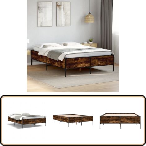 Bettgestell Räuchereiche 120x200 cm Holzwerkstoff und Metall - Holzbetten - Doppelbett - Bettkasten - Lattenrost - Schlafzimmer Möbel