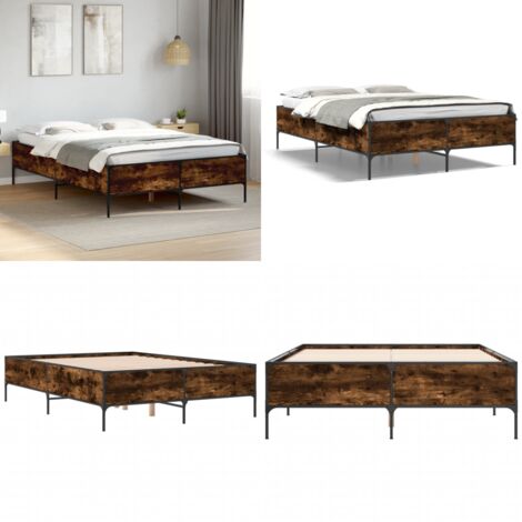 Bettgestell Räuchereiche 135x190 cm Holzwerkstoff und Metall - Holzbetten - Doppelbett - Bettkasten - Lattenrost - Boxspringbett - Home & Living
