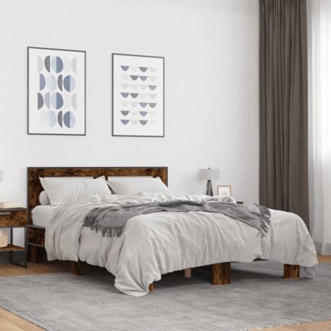 Bettgestell Räuchereiche 135x190 cm Holzwerkstoff und Metall vidaXL