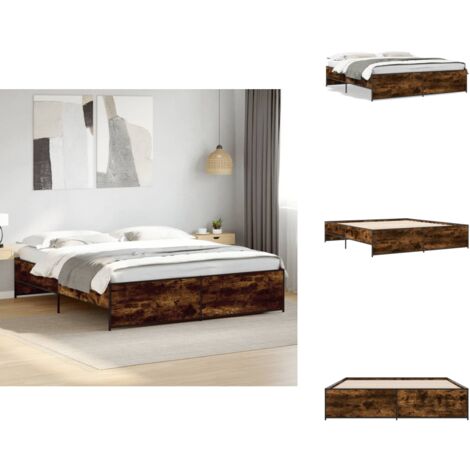 Bettgestell Räuchereiche 180x200 cm Holzwerkstoff und Metall - Holzbettwäsche - Doppelbett - Lattenrost - Boxspringbett - Bettkasten