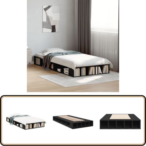 Bettgestell Schwarz 100x200 cm Holzwerkstoff - Holzbettwäsche - Doppelbett - Boxspringbett - Schlafraumgestaltung - Schlafzimmer Deko