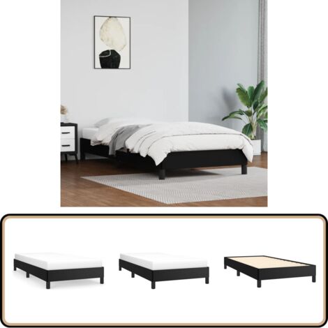 Bettgestell Schwarz 100x200 cm Kunstleder - Betten - Bettgestelle - Doppelbett - Kunstlederbett - Schwarzes Bett