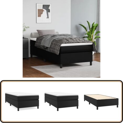 Bettgestell Schwarz 100x200 cm Kunstleder - Schlafzimmermöbel - Bettgestell - Doppelbett - Kunstlederbett - Schwarzes Bett