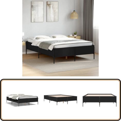 Bettgestell Schwarz 120x200 cm Holzwerkstoff und Metall - Bettes Gestell - Doppelbett - Boxspringbetten - Lattenrost - Bettwäsche