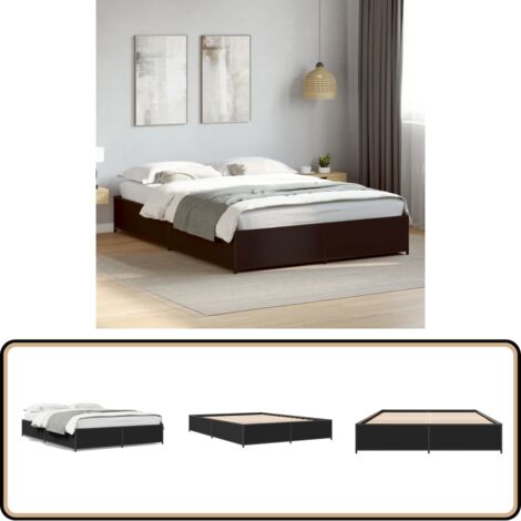 Bettgestell Schwarz 120x200 cm Holzwerkstoff und Metall - Schlafzimmerbettwäsche - Doppelbett - Lattenrost - Boxspringbett - Bettkasten