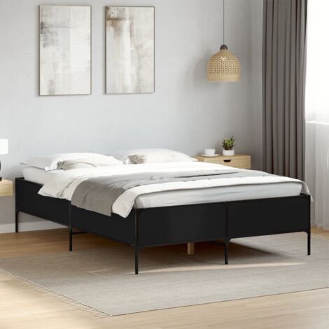 Bettgestell schwarz 140x200 cm aus Spanplatte und Metall