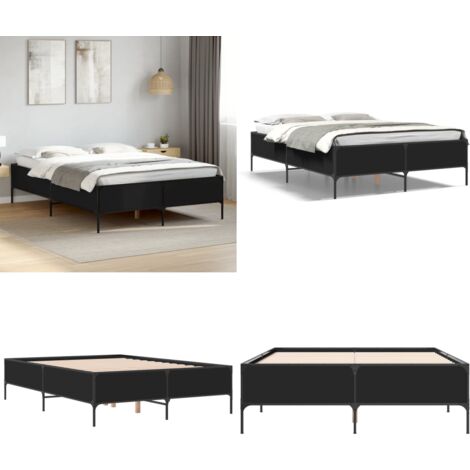 Bettgestell Schwarz 140x200 cm Holzwerkstoff und Metall - Bettes Gestell - Doppelbett - Boxspringbetten - Lattenrost - Bettrahmen - Home & Living