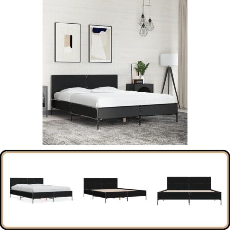 Bettgestell Schwarz 140x200 cm Holzwerkstoff und Metall - Bettes Gestell - Doppelbett - Holzrahmen - Schwarzes Bett - Lattenrost