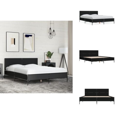 Bettgestell Schwarz 140x200 cm Holzwerkstoff und Metall - Bettes Gestell - Doppelbett - Holzrahmen - Schwarzes Bett - Lattenrost