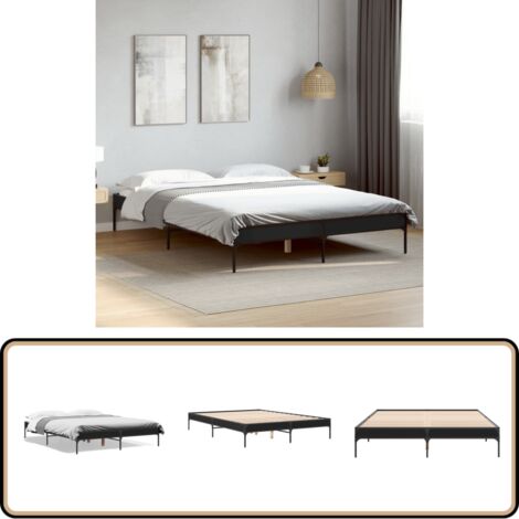 Bettgestell Schwarz 140x200 cm Holzwerkstoff und Metall - Schlafzimmer Möbel - Doppelbett - Bettgestell - Massivholzbette - Schwarzes Bett