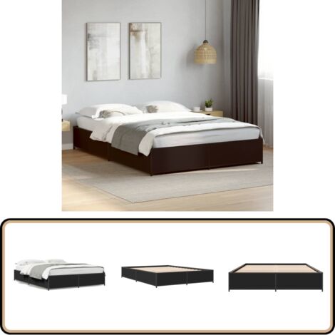 Bettgestell Schwarz 140x200 cm Holzwerkstoff und Metall - Schlafzimmerbettwäsche - Doppelbett - Lattenrost - Boxspringbett - Bettkasten