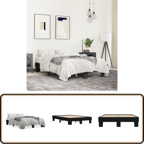 Bettgestell Schwarz 140x200 cm Holzwerkstoff und Metall - Schlafzimmermöbel - Doppelbett - Bettrahmen - Holzrahmen - Metallbettfundament
