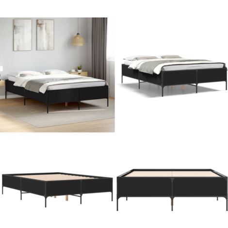 Bettgestell Schwarz 150x200 cm Holzwerkstoff und Metall - Schlafzimmerbettwäsche - Doppelbett - Lattenrost - Boxspringbett - Bettkasten - Home & Living