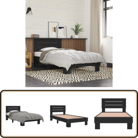 Bettgestell Schwarz 75x190 cm Holzwerkstoff und Metall - Schlafzimmerbettwäsche - Doppelbett - Boxspringbett - Bettkasten - Lattenrost