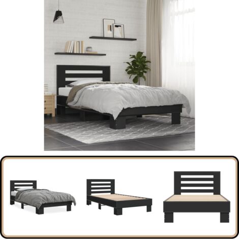 Bettgestell Schwarz 75x190 cm Holzwerkstoff und Metall - Schlafzimmerbettwäsche - Doppelbett - Boxspringbett - Bettrahmen - Holzrahmen