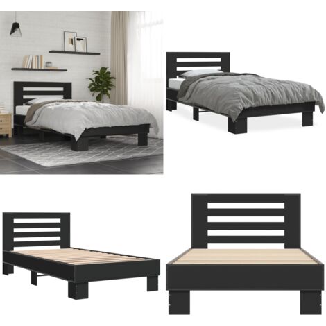 Bettgestell Schwarz 75x190 cm Holzwerkstoff und Metall - Schlafzimmerbettwäsche - Doppelbett - Boxspringbett - Bettrahmen - Holzrahmen - Home & Living