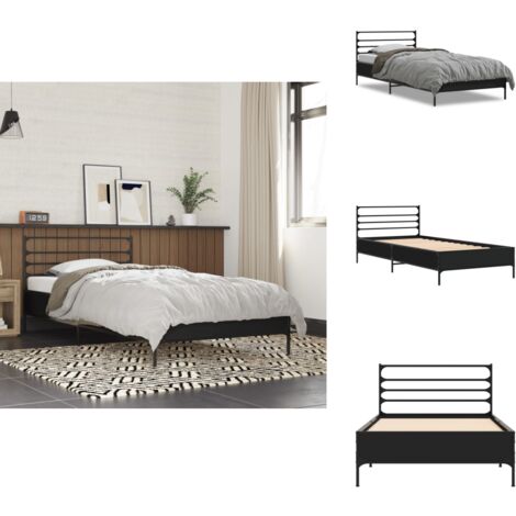 Bettgestell Schwarz 75x190 cm Holzwerkstoff und Metall - Schlafzimmerbettwäsche - Doppelbett - Boxspringbett - Bettrahmen - Lattenrost