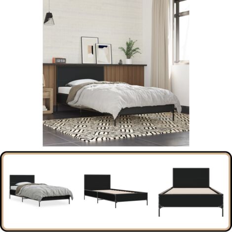 Bettgestell Schwarz 90x190 cm Holzwerkstoff und Metall - Schlafzimmerbettwäsche - Doppelbett - Boxspringbett - Bettrahmen - Lattenrost