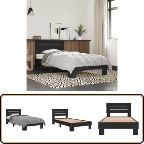 Bettgestell Schwarz 90x200 cm Holzwerkstoff und Metall - Schlafzimmerbettwäsche - Doppelbett - Boxspringbett - Bettkasten - Lattenrost