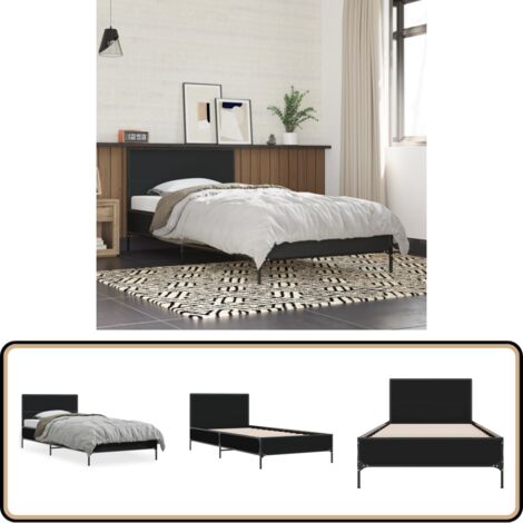 Bettgestell Schwarz 90x200 cm Holzwerkstoff und Metall - Schlafzimmerbettwäsche - Doppelbett - Boxspringbett - Bettkasten - Lattenrost