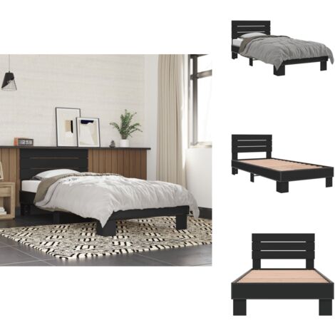 Bettgestell Schwarz 90x200 cm Holzwerkstoff und Metall - Schlafzimmerbettwäsche - Doppelbett - Boxspringbett - Bettkasten - Lattenrost