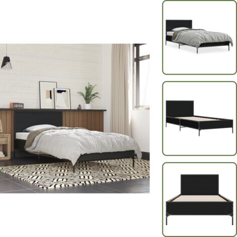 Bettgestell Schwarz 90x200 cm Holzwerkstoff und Metall - Schlafzimmerbettwäsche - Doppelbett - Boxspringbett - Bettkasten - Lattenrost