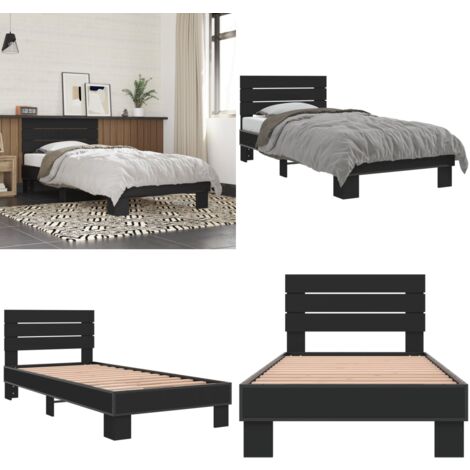 Bettgestell Schwarz 90x200 cm Holzwerkstoff und Metall - Schlafzimmerbettwäsche - Doppelbett - Boxspringbett - Bettkasten - Lattenrost - Home & Living