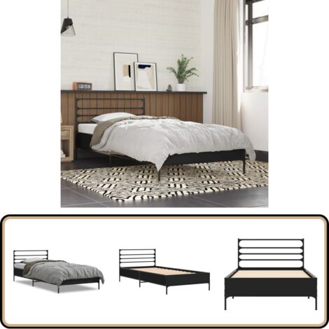 Bettgestell Schwarz 90x200 cm Holzwerkstoff und Metall - Schlafzimmerbettwäsche - Doppelbett - Boxspringbett - Bettrahmen - Holzrahmen