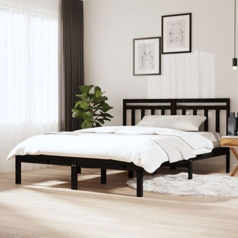 Bettgestell Schwarz Massivholz Kiefer 140x190 cm