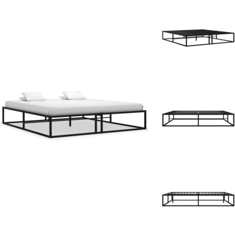 Bettgestell Schwarz Metall 140x200 cm - Metallbettfassungen - Schwarzes Bettgestell - Boxspringrahmen - Doppelbett Rahmen - Schlafraum Dekoration