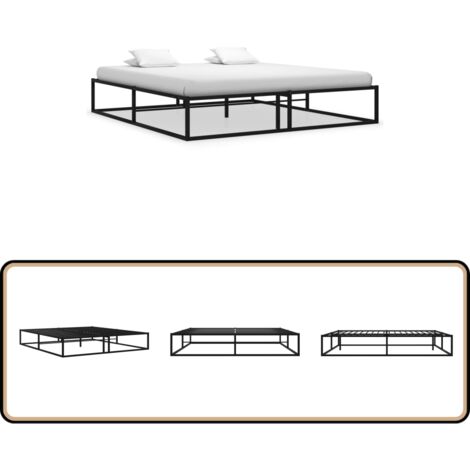 Bettgestell Schwarz Metall 140x200 cm - Metallbettfassungen - Schwarzes Bettgestell - Boxspringrahmen - Doppelbett Rahmen - Schlafraum Dekoration