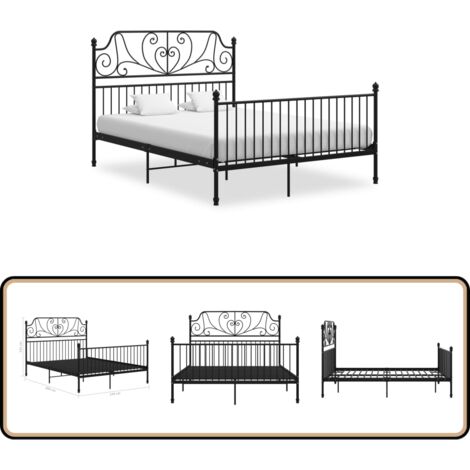 Bettgestell Schwarz Metall 140x200 cm - Metallbettwagen - Doppelbett - Boxspringbett - Bettrahmen Schwarz - Lattenrost