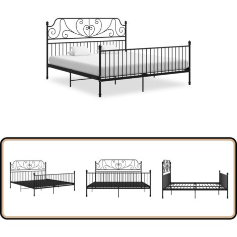 Bettgestell Schwarz Metall 180x200 cm - Metallbett - Doppelbett - Boxspringbetten - Bettrahmen - Schwarzes Bett
