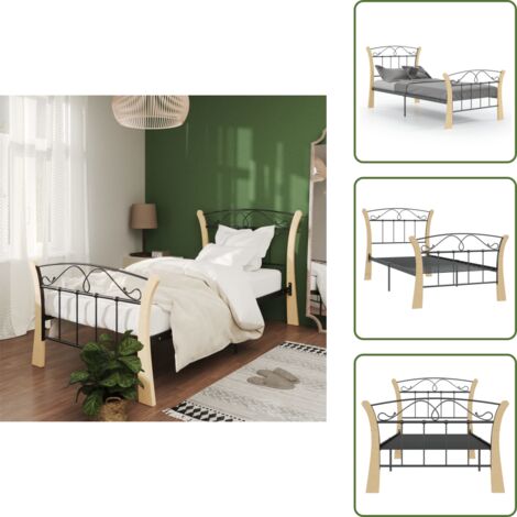 Bettgestell Schwarz Metall 90x200 cm - Bettgestell - Holzrahmen - Metallbett - Singlebettwäsche - Doppelbett