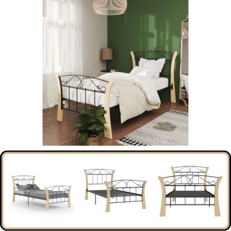 Bettgestell Schwarz Metall 90x200 cm - Bettgestell - Holzrahmen - Metallbett - Singlebettwäsche - Doppelbett
