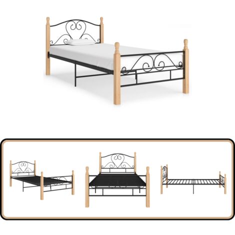 Bettgestell Schwarz Metall 90x200 cm - Einzelbett - Metallbett - Holzbett - Bettgestell - Doppelbett