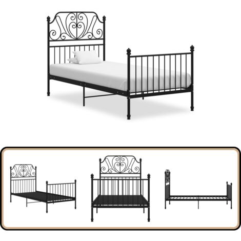 Bettgestell Schwarz Metall 90x200 cm - Metallbett - Doppelbett - Boxspringbetten - Bettrahmen - Schlafzimmermöbel