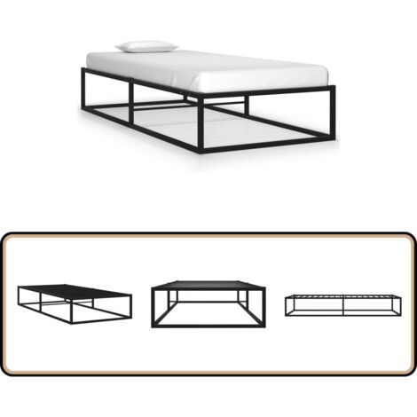 Bettgestell Schwarz Metall 90x200 cm - Metallbettfassungen - Schwarzes Bettgestell - Doppelbett Gestell - Boxspringrahmen - Lattenrost Inklusive