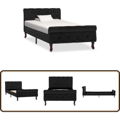 Bettgestell Schwarz Samt 90 x 200 cm - Betten - Bettgestell - Doppelbett - Samtbettwäsche - Luxusbett
