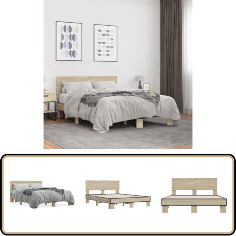 Bettgestell Sonoma-Eiche 120x200 cm Holzwerkstoff und Metall - Holzbettwäsche - Doppelbett - Bettkasten - Boxspringbett - Lattenrost