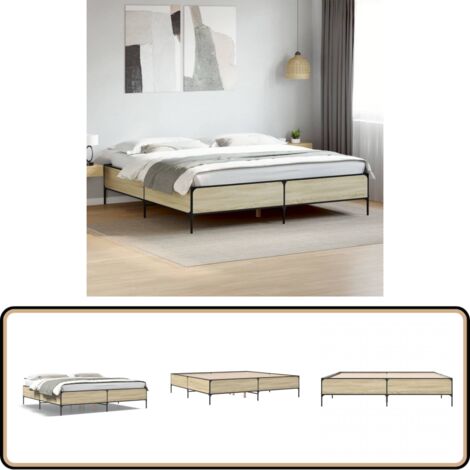Bettgestell Sonoma-Eiche 180x200 cm Holzwerkstoff und Metall - Holzbetten - Doppelbett - Bettkasten - Lattenrost - Sonnenoaken Möbel