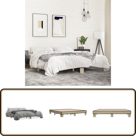 Bettgestell Sonoma-Eiche 200x200 cm Holzwerkstoff und Metall - Holzbettwäsche - Doppelbett - Bettkasten - Boxspringbett - Lattenrost