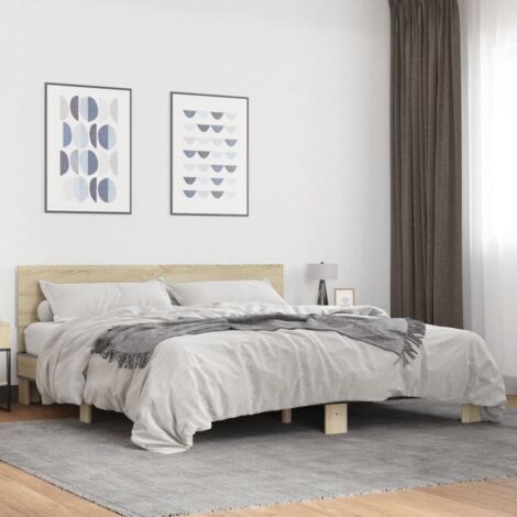 Bettgestell Sonoma-Eiche 200x200 cm Holzwerkstoff und Metall vidaXL