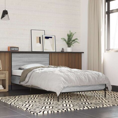 Bettgestell Sonoma Grau 100x200 cm aus Holzwerkstoff und Metall
