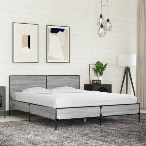 Bettgestell Sonoma Grau 160x200 cm aus Spanplatte und Metall