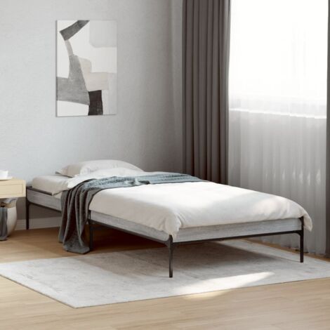 Bettgestell Sonoma Grau 90x200 cm aus Spanplatte und Metall